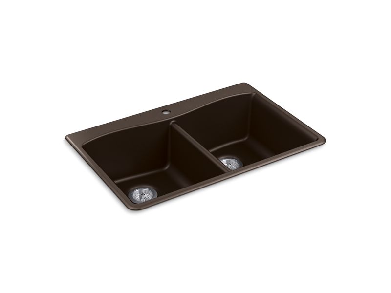 KOHLER K-8185-1-CM2 Kennon 33" x 22" x 9-5/8" Neoroc top-mount/undermount double-equal kitchen sink