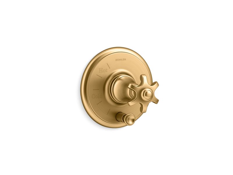 KOHLER K-T72768-3M-2MB Vibrant Brushed Moderne Brass Artifacts Rite-Temp valve trim with push-button diverter and prong handle