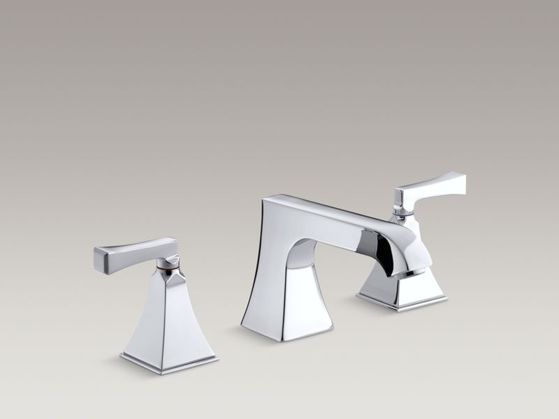 KOHLER K-T469-X4V-CP Memoirs(R) deck-mount high-flow bath faucet trim with Red and Blue indexing, stately design and deco lever handles, valve not included