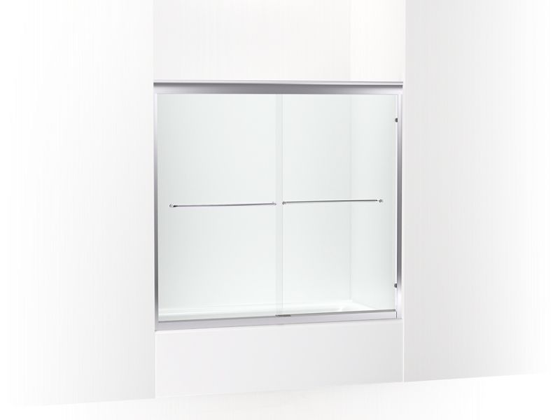 KOHLER K-702204-6L-SHP Bright Polished Silver Fluence 54-5/8 - 59-5/8" W x 55-1/2" H sliding bath door with 1/4" thick Crystal Clear glass
