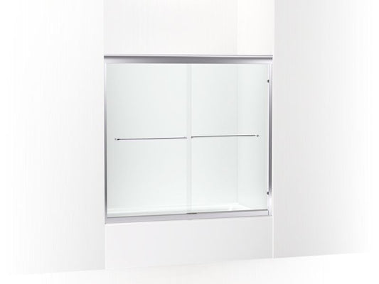 KOHLER K-702204-6L-SHP Bright Polished Silver Fluence 54-5/8 - 59-5/8" W x 55-1/2" H sliding bath door with 1/4" thick Crystal Clear glass
