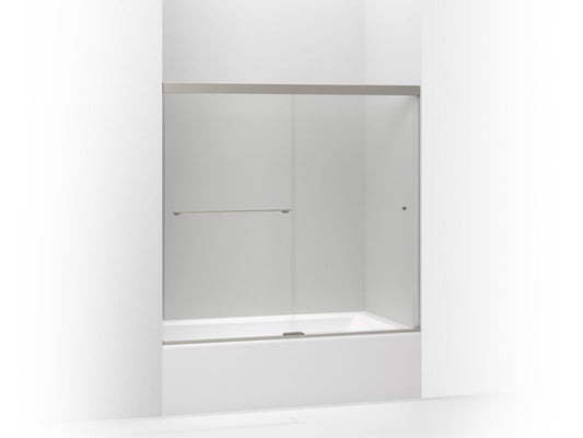 KOHLER K-707000-L-BNK Anodized Brushed Nickel Revel Sliding bath door, 55-1/2" H x 56-5/8 - 59-5/8" W, with 1/4" thick Crystal Clear glass