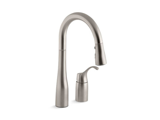 KOHLER K-649-VS Vibrant Stainless Simplice Pull-down kitchen sink faucet with three-function sprayhead