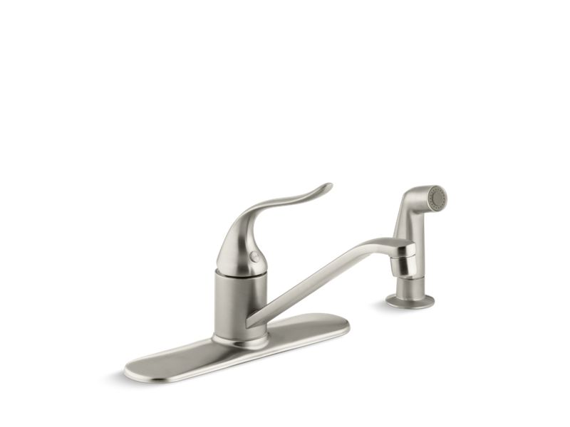 KOHLER K-15172-F-BN Coralais Three-hole kitchen sink faucet with 8-1/2" spout, matching finish sidespray and lever handle