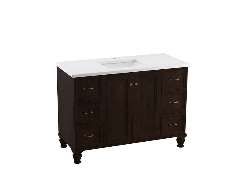 KOHLER K-99522-LG-1WB Claret Suede Damask 48" bathroom vanity cabinet