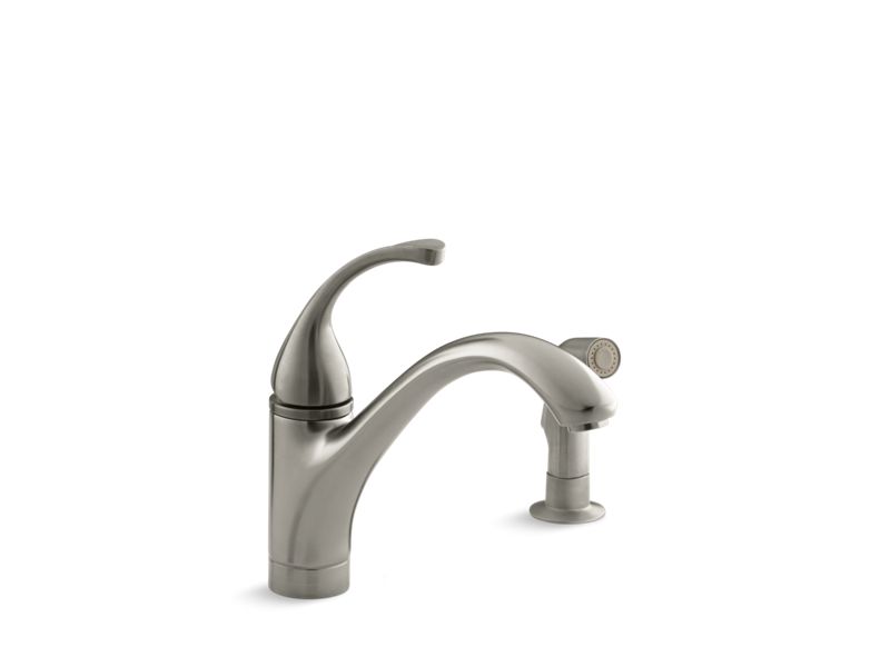 KOHLER K-10416-BN Vibrant Brushed Nickel Forte 2-hole kitchen sink faucet with 9-1/16" spout, matching finish sidespray
