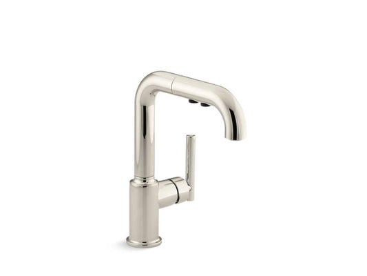 KOHLER K-7506-SN Vibrant Polished Nickel Purist Pull-out kitchen sink faucet with three-function sprayhead