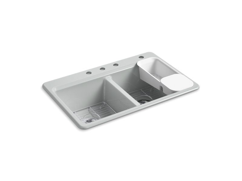 KOHLER K-8679-4A2-95 Riverby 33" Top-Mount Double-Bowl Workstation Kitchen Sink In Ice Grey