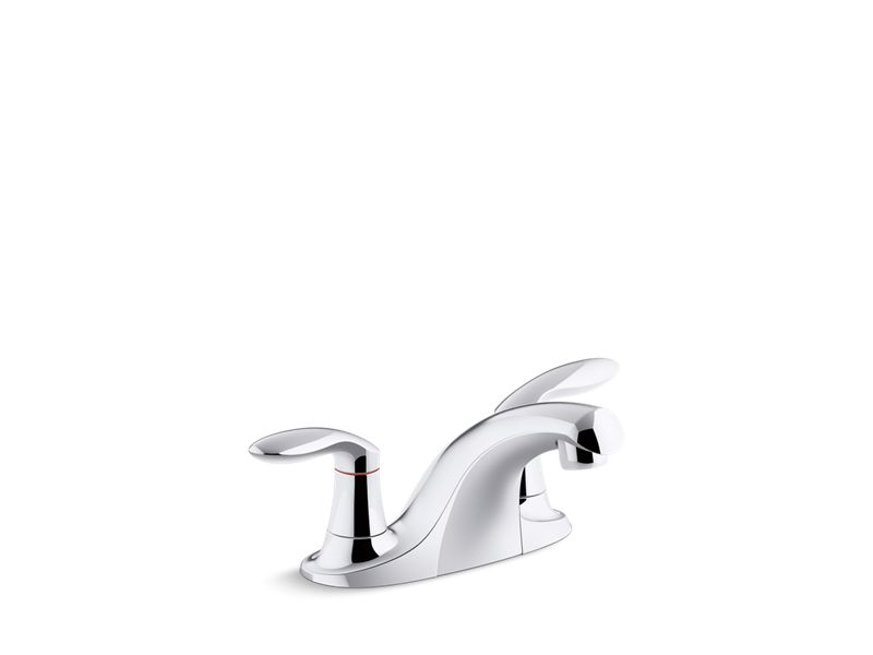 KOHLER K-15240-4NDRA-CP Polished Chrome Coralais Two-handle centerset bathroom sink faucet with 0.5 gpm vandal-resistant aerator and red/blue indicator, less drain