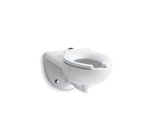 KOHLER K-4325-SS-0 White Kingston Wall-mount top spud antimicrobial flushometer bowl