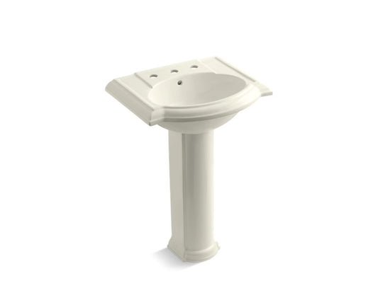 KOHLER K-2286-8-96 Biscuit Devonshire 24" pedestal bathroom sink with 8" widespread faucet holes