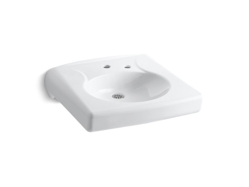 KOHLER K-1997-1NR-0 White Brenham Wall-mount or concealed carrier arm mount commercial bathroom sink with single faucet hole, no overflow and right-hand soap dispenser hole