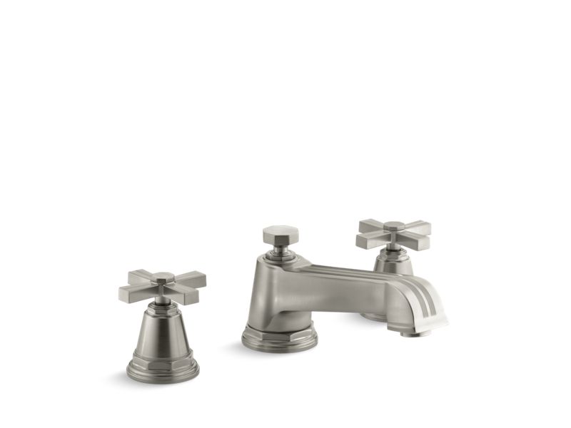 KOHLER K-T13140-3B-BN Pinstripe Deck-mount bath faucet trim for high-flow valve with cross handles, valve not included