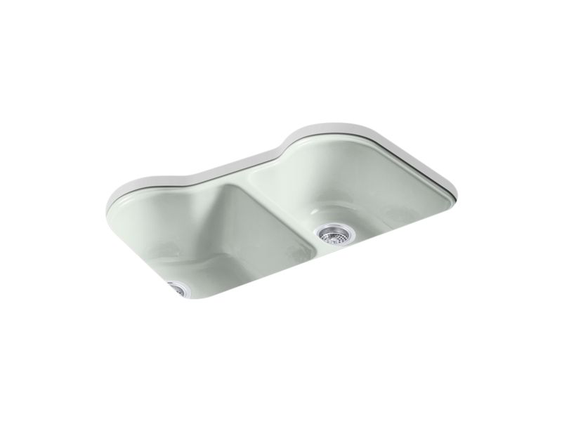KOHLER K-5818-5U-FF Hartland 33" x 22" x 9-5/8" Undermount double-equal kitchen sink with 5 faucet holes
