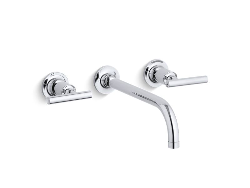 KOHLER K-T14414-4-CP Polished Chrome Purist Widespread wall-mount bathroom sink faucet trim with lever handles, 1.2 gpm