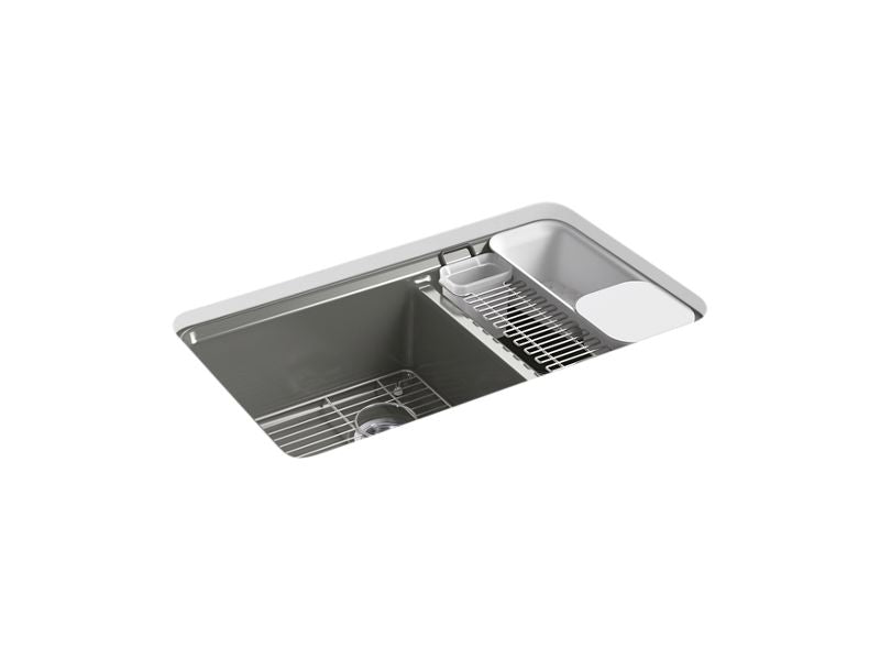 KOHLER K-8669-5UA3-58 Thunder Grey Riverby 33" undermount double-bowl workstation kitchen sink