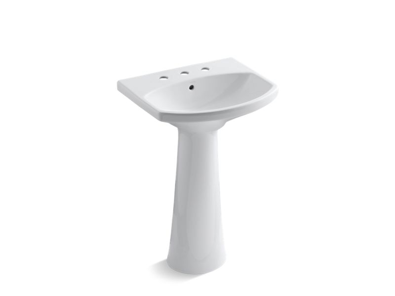 KOHLER K-2362-8-0 White Cimarron Pedestal bathroom sink with 8" widespread faucet holes