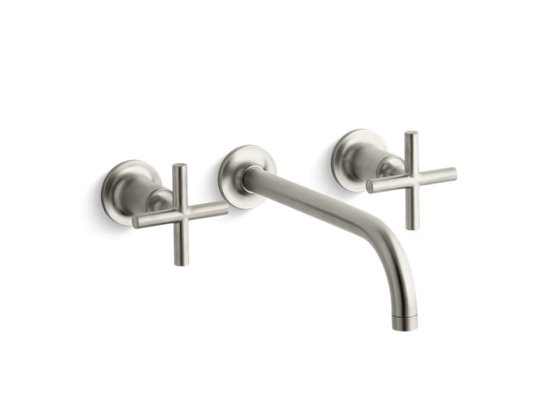KOHLER K-T14414-3-BN Vibrant Brushed Nickel Purist Widespread wall-mount bathroom sink faucet trim with cross handles, 1.2 gpm