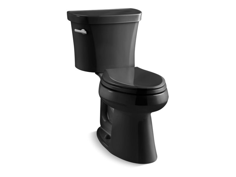 KOHLER K-3949-T-7 Black Black Highline Two-piece elongated 1.28 gpf chair height toilet with tank cover locks and 14" rough-in