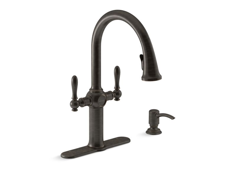 KOHLER K-R24937-SD-2BZ Oil-Rubbed Bronze Neuhaus pull-down kitchen faucet with soap/lotion dispenser
