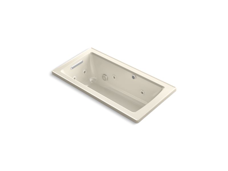 KOHLER K-1947-XHGH-47 Almond Archer 60" x 30" drop-in Heated BubbleMassage air bath with whirlpool