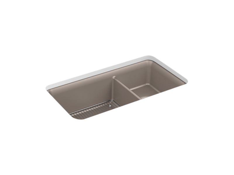 KOHLER K-8204-CM3 Matte Taupe Cairn 33-1/2" undermount double-bowl kitchen sink