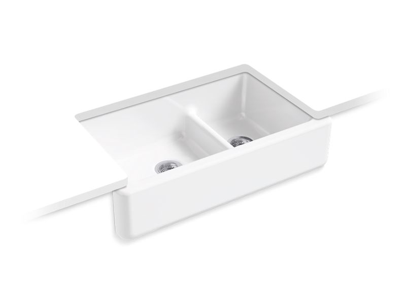 KOHLER K-6427-0 White Whitehaven Smart Divide 35-3/4" undermount double-bowl farmhouse kitchen sink