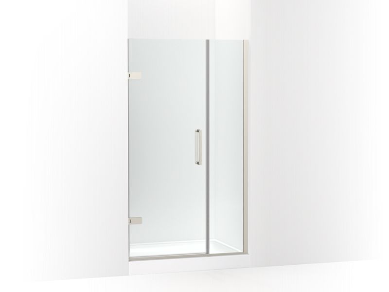 KOHLER K-27600-10L-BNK Anodized Brushed Nickel Composed Frameless pivot shower door, 71-9/16" H x 39-5/8 - 40-3/8" W, with 3/8" thick Crystal Clear glass