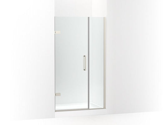 KOHLER K-27600-10L-BNK Anodized Brushed Nickel Composed Frameless pivot shower door, 71-9/16" H x 39-5/8 - 40-3/8" W, with 3/8" thick Crystal Clear glass