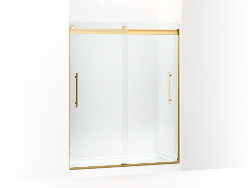 KOHLER K-706851-8L-2MB Vibrant Brushed Moderne Brass Elmbrook Frameless sliding shower door, 73-9/16" H x 54-5/8 - 59-5/8" W, with 5/16" thick Crystal Clear glass