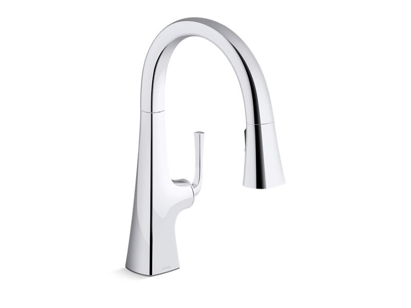 KOHLER K-22063-CP Polished Chrome Graze Pull-down kitchen sink faucet with three-function sprayhead