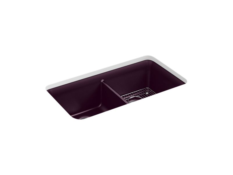 KOHLER K-8199-CM8 Cairn 33-1/2" x 18-5/16" x 10-1/8" Neoroc undermount double-equal kitchen sink with rack