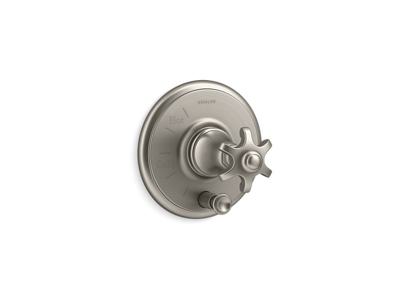 KOHLER K-T72768-3M-BN Vibrant Brushed Nickel Artifacts Rite-Temp pressure-balancing valve trim with push-button diverter and prong handle