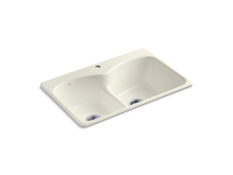 KOHLER K-6626-1-96 Langlade 33" x 22" x 9-5/8" top-mount Smart Divide double-equal kitchen sink with single faucet hole
