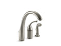KOHLER K-10430-BN Forte 3-hole remote valve kitchen sink faucet with 9" spout with matching finish sidespray