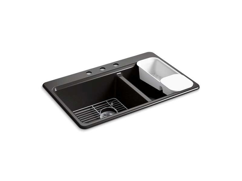 KOHLER K-8669-3A2-7 Black Black Riverby 33" top-mount double-bowl workstation kitchen sink