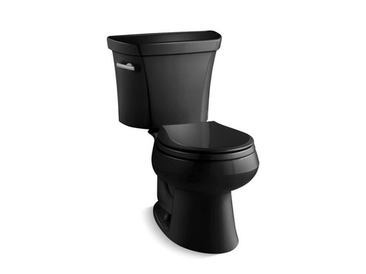 KOHLER K-3977-T-7 Black Black Wellworth Two-piece round-front 1.6 gpf toilet with tank cover locks
