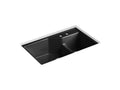 KOHLER K-6411-2-7 Indio 33" x 21-1/8" x 9-3/4" Smart Divide undermount large/small double-bowl workstation kitchen sink with 2 faucet holes