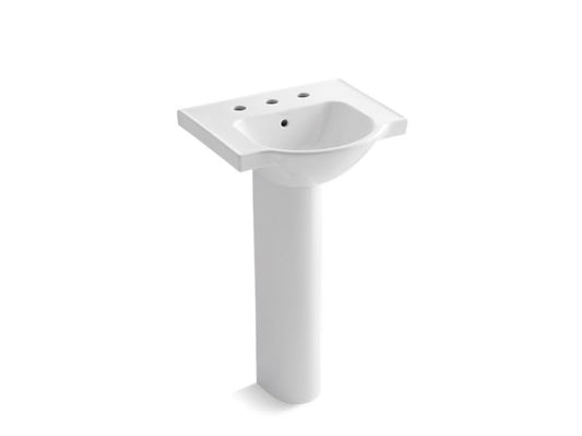 KOHLER K-5265-8-0 White Veer 21" pedestal bathroom sink with 8" widespread faucet holes