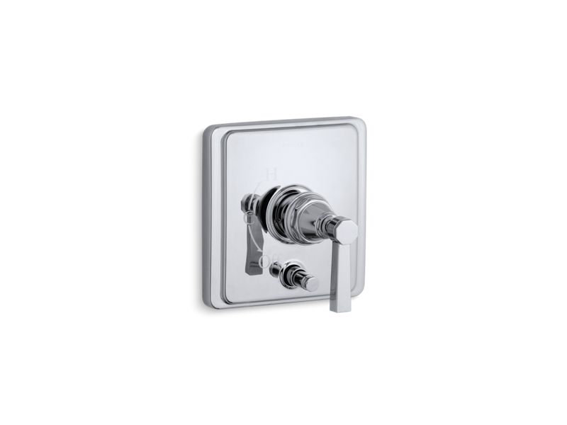 KOHLER K-T98757-4A-CP Polished Chrome Pinstripe Rite-Temp pressure-balancing valve trim with diverter and plain lever handle, valve not included