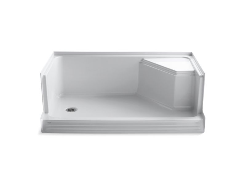 KOHLER K-9489-0 Memoirs 60" x 36" single threshold left-hand drain shower base with integral seat at right
