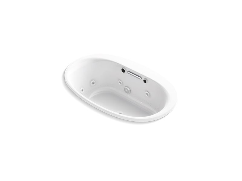 KOHLER K-5714-XHGH-0 White Underscore 59-11/16" x 35-5/8" Heated BubbleMassage air bath with whirlpool, center drain