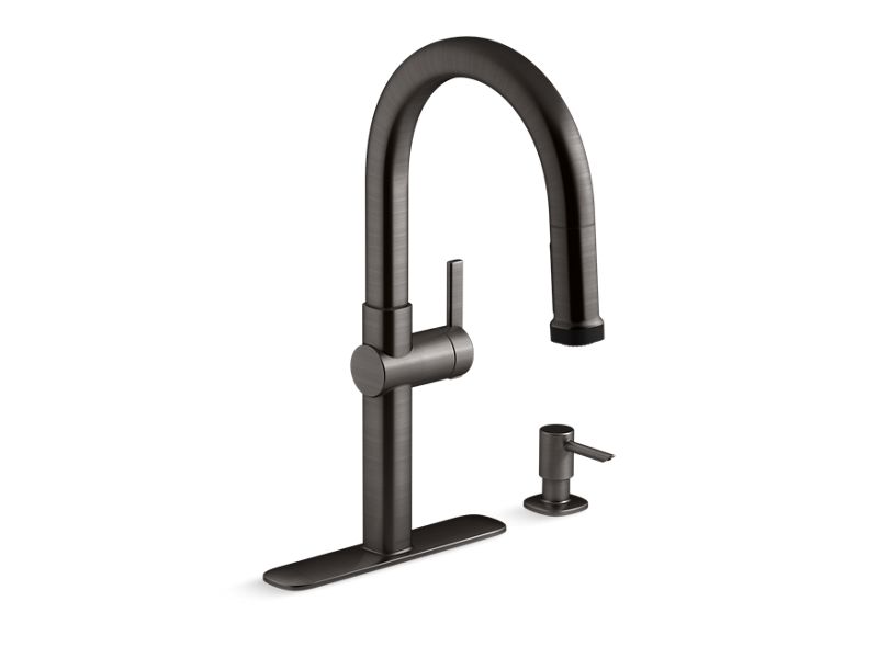 KOHLER K-R22153-SD-BLS Black Stainless Rune Pull-down kitchen faucet with soap/lotion dispenser