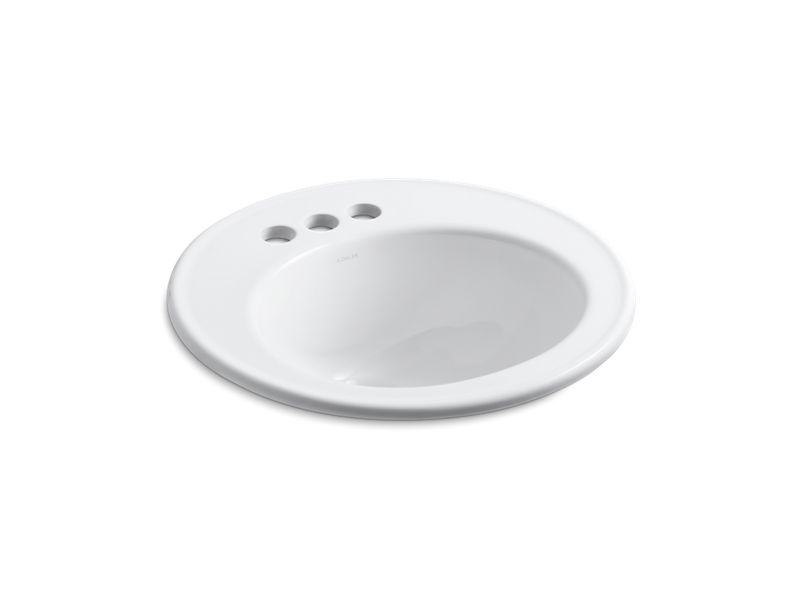 KOHLER K-2202-4-0 Brookline 19" diameter drop-in bathroom sink with 4" centerset faucet holes
