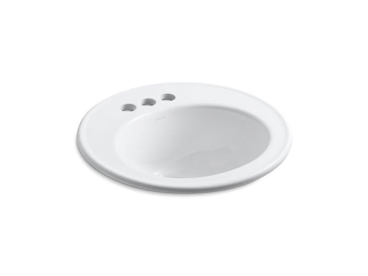 KOHLER K-2202-4-0 Brookline 19" diameter drop-in bathroom sink with 4" centerset faucet holes