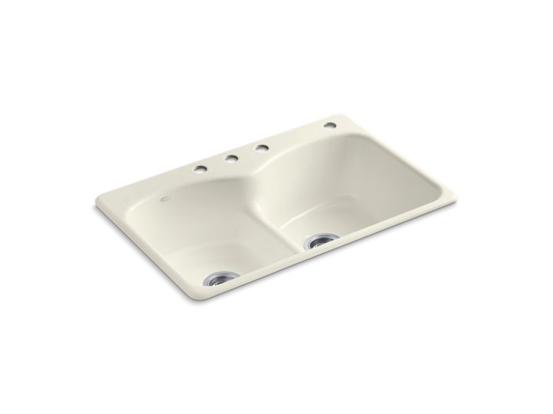 KOHLER K-6626-4-96 Langlade 33" x 22" x 9-5/8" top-mount Smart Divide double-equal kitchen sink with 3 faucet holes and one accessory hole