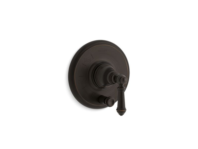 KOHLER K-T72768-4-2BZ Oil-Rubbed Bronze Artifacts Rite-Temp pressure-balancing valve trim with push-button diverter and lever handle