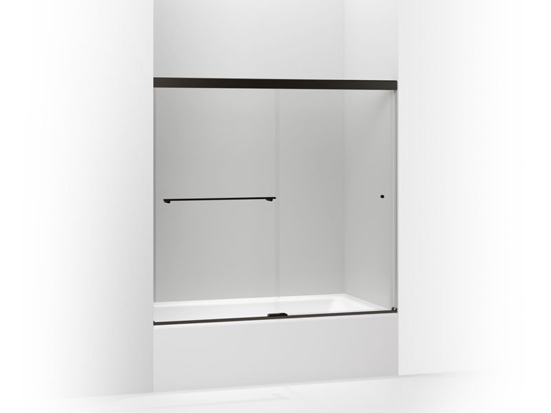KOHLER K-707000-L-ABZ Anodized Dark Bronze Revel Sliding bath door, 55-1/2" H x 56-5/8 - 59-5/8" W, with 1/4" thick Crystal Clear glass