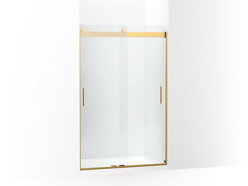KOHLER K-706008-L-2MB Vibrant Brushed Moderne Brass Levity Sliding shower door, 74" H x 43-5/8 - 47-5/8" W, with 1/4" thick Crystal Clear glass