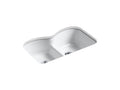 KOHLER K-6626-6U-0 Langlade 33" x 22" x 9-5/8" Smart Divide undermount double-equal kitchen sink with 6 oversize faucet holes